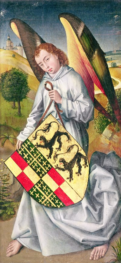 Angel Holding a Shield with the Heraldic Arms of de Chaugy and Montagu Families with the Two Leopards of the de Jaucourt Family, 1460-66 by Rogier van der Weyden